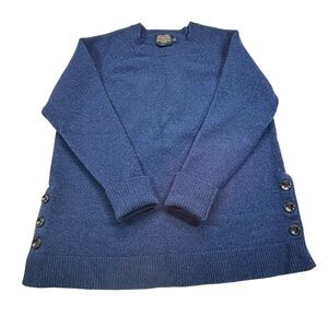 Pendleton Sweater X Large Blue Womens Long Sleeve 100% Lambs Wool Side Buttons